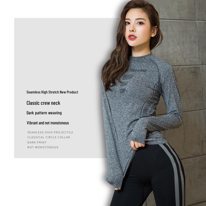 Women's Seamless Long Sleeve Quick Dry Yoga Top - Autumn Fitness, Running & Training Pullover with Round Neck