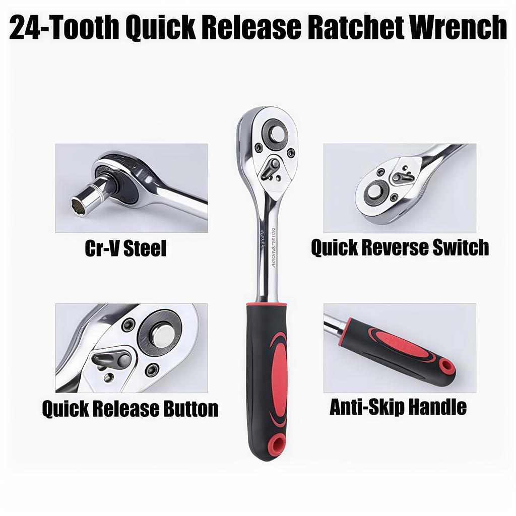 12PCS set of automotive repair tools, 1/2 large flying ratchet wrench, quick socket wrench set with ratchet installed tool