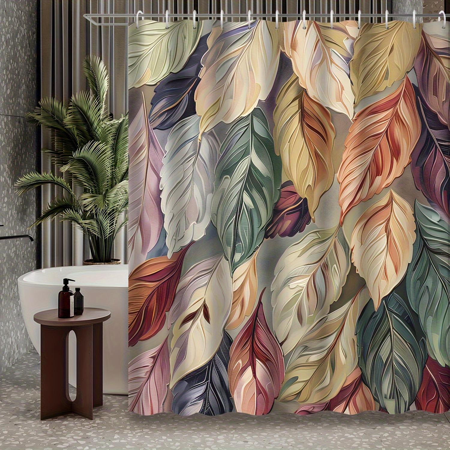 

Tropical Leaf Shower Curtain Multi Color Leaves Artistic Design Nature Inspired Waterproof Fabric Modern Bathroom Decor W60H190(CM)-1 Pcs