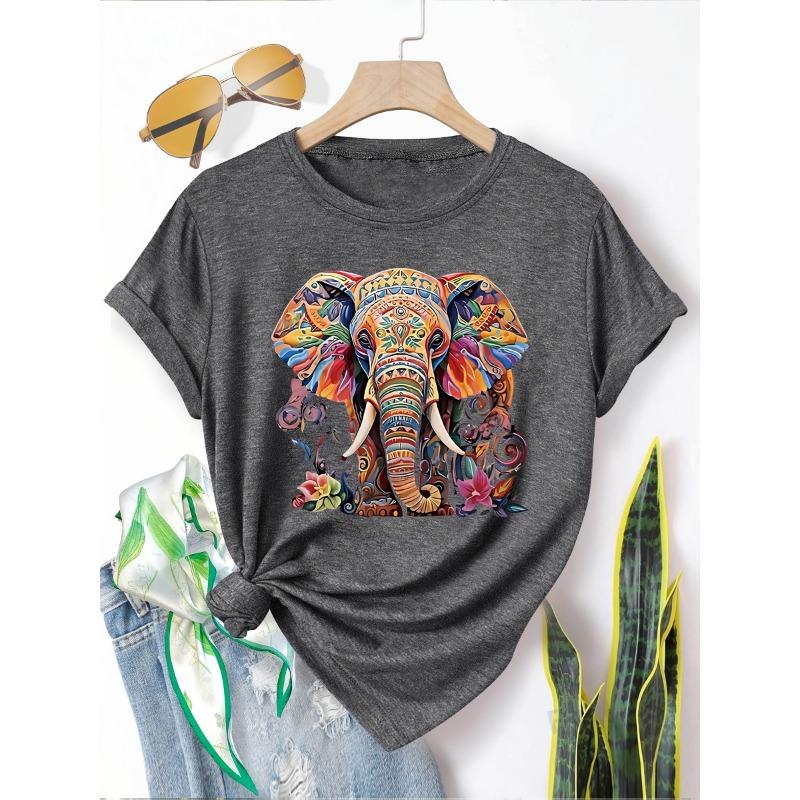 Printed Fashion Retro Style Women's Spring, Summer and Autumn Casual Sports Style Tops Round Neck Short-sleeved T-shirts