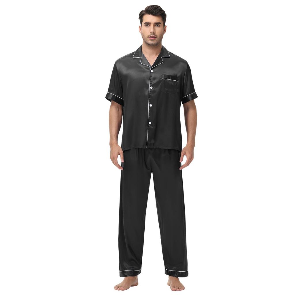 Large Men's Short Sleeved Shorts Satin Summer Casual Home Wear Pajama Set