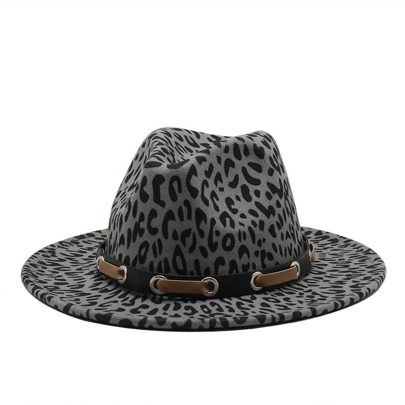 

Jazz Hat Leopard Print British Retro Top Hat Female Trendy Men Women S Woolen Hat M56-59CM темно-сірий
