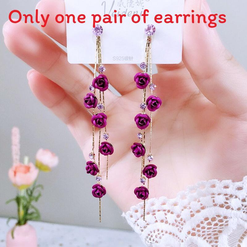 

Elegant Rose Flower Drop Earrings With Silver Needle For Women And Gift