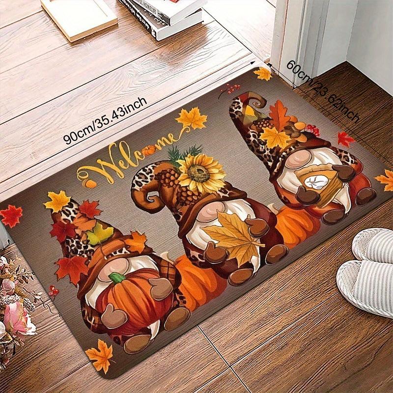 1pc Charming Autumn Dwarf Doorway Mat - Non-Slip, Durable Polyester Mat with Festive Gnome & Pumpkin Design for Indoor/Outdoor