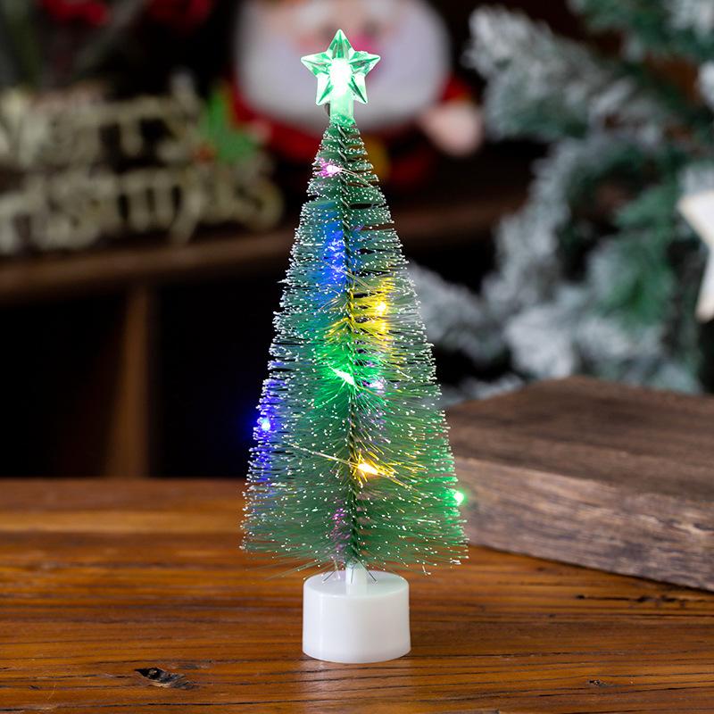 Simulated Mini Christmas Tree with White Pine Needles Christmas Decorations Seven-color Luminous Night Lights Desktop Ornaments