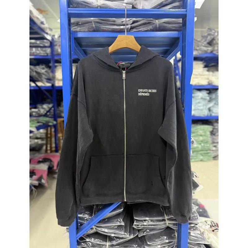 E.R.D SS26 Classic Washed Retro Zip Hoodie Mens Casual Loose Fit Sweatshirt