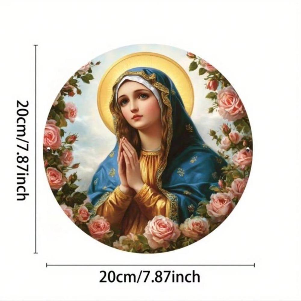 Placca Metallica Vintage Latta Segno Vergine Maria Foglia d'Oro Arte Religiosa da Parete Decorazione Casa Regalo
