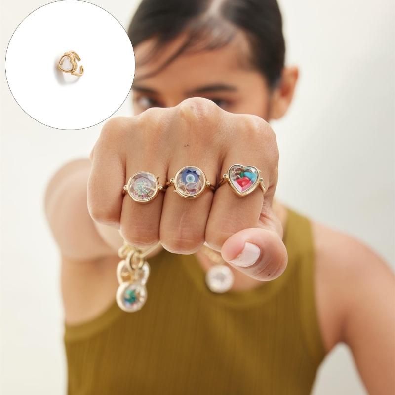 Gold Color Trendy Openable Ring for Women Adjustable Opening Wedding Band Heart/Round Shape Customizable Accessory