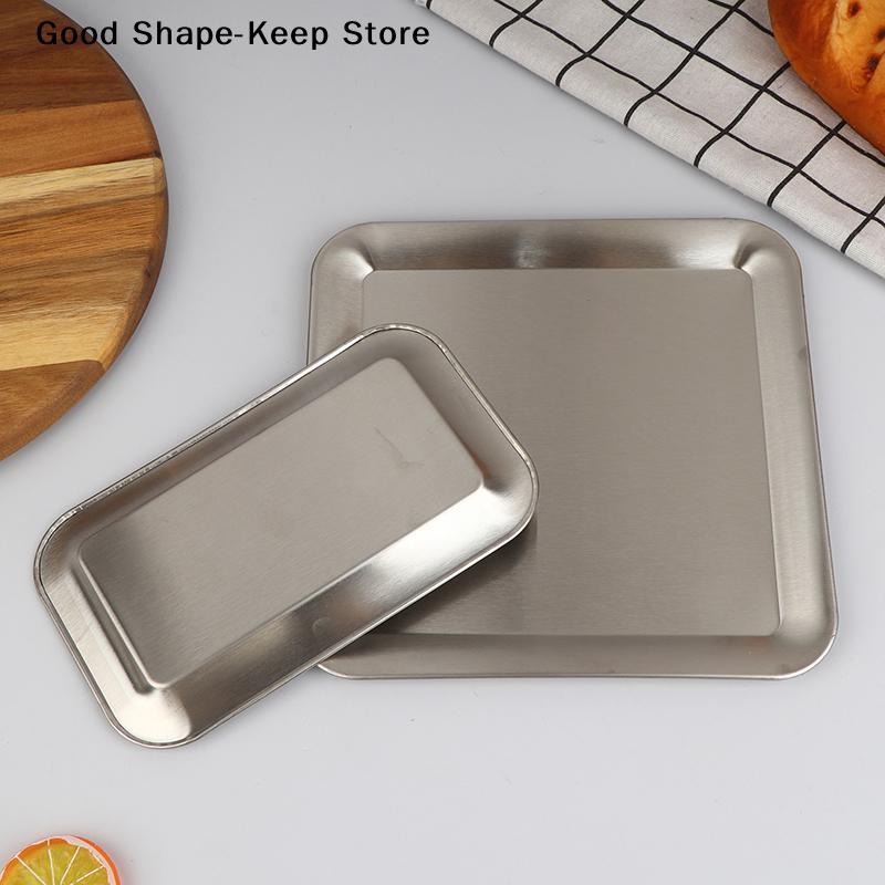 Stainless Steel Serving Tray Cafe Cake Dessert Plate Storage Luxury Square Rectangular Trays Home Kitchen Storage Table Dish