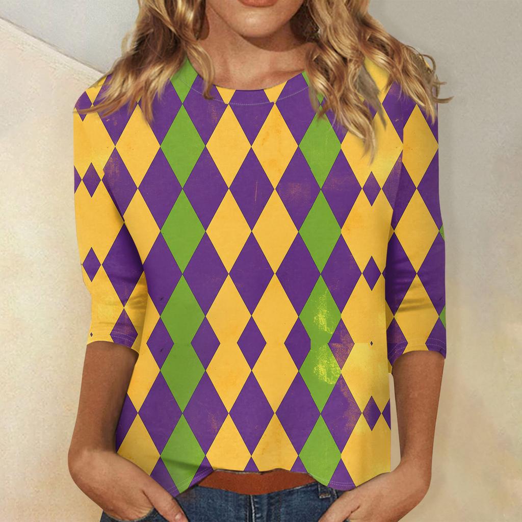 Ladies' Carnival Printed Fashionable Casual Seven Sleeve Round Neck Top