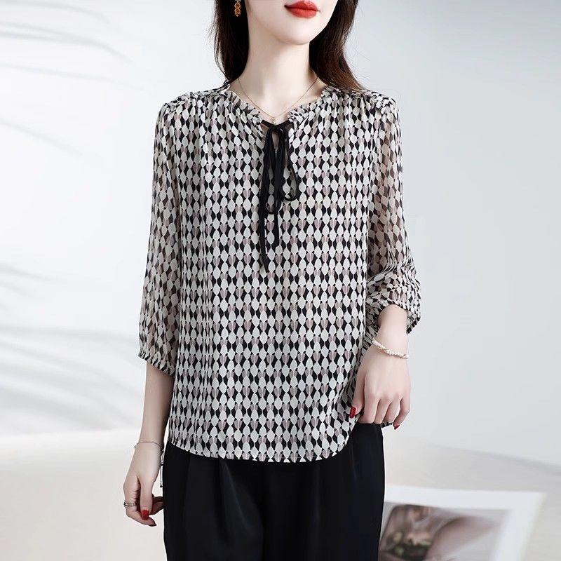 Stylish New Fashionable Blouse Chiffon Shirt Round Neck Sweet and Chic Casual Summer