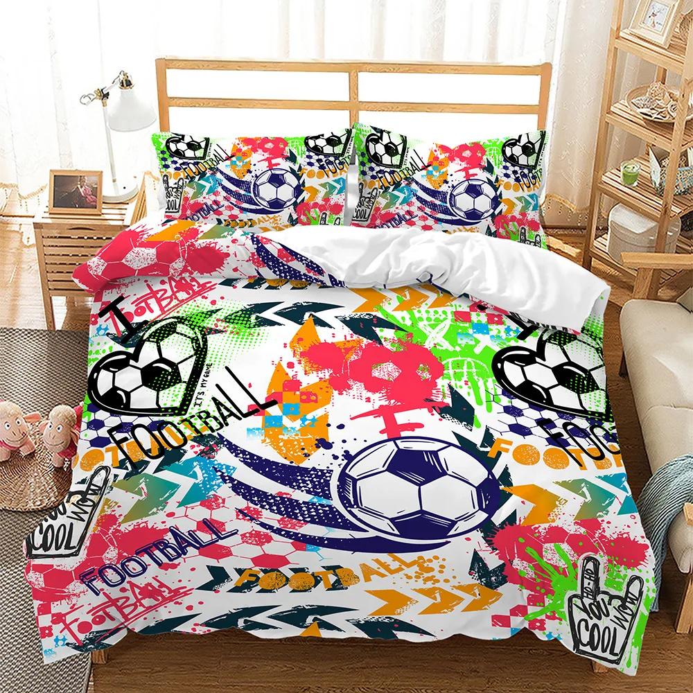 New 3D Soccer Bedding Set Popular Football Soft Microfiber Bed Linen With Pillowcase Queen King Single Size Duvet Cover Sets