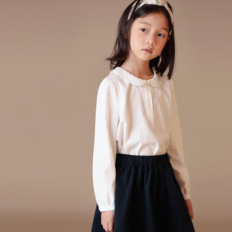 Hacikis Kids  Doll Collar Long Sleeve White Cotton Shirt 140