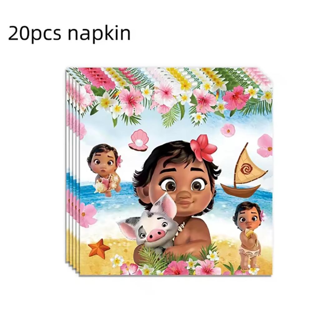 Yellow Moana Birthday Party Supplies Disposable Cutlery Paper Plates Paper Cups Tissue Girls Birthday Pie