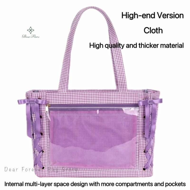 Japanese Sweet Women Ribbon Ita Bag Fashion Large Capacity Tote Bag Aesthetic Shoulder Bag Cute Lolita Girl Transparent Handbags