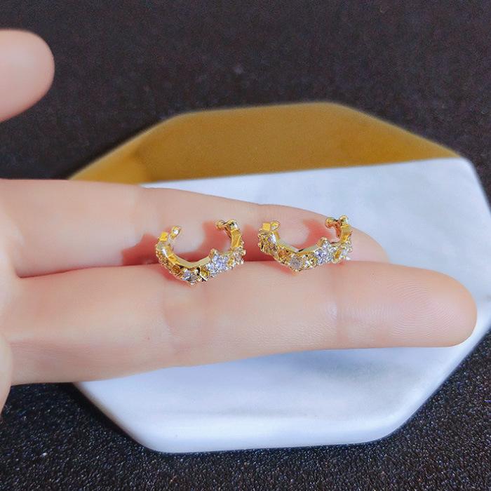 Tide Pentagram Earrings Temperament Golden Ear Bone Clip Imitation Zircon Ear Bone Clip