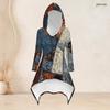 Women Plus Size Hooded Long Sleeve Blue Brown Printed High Low Top Fitted Pants Two Piece Set