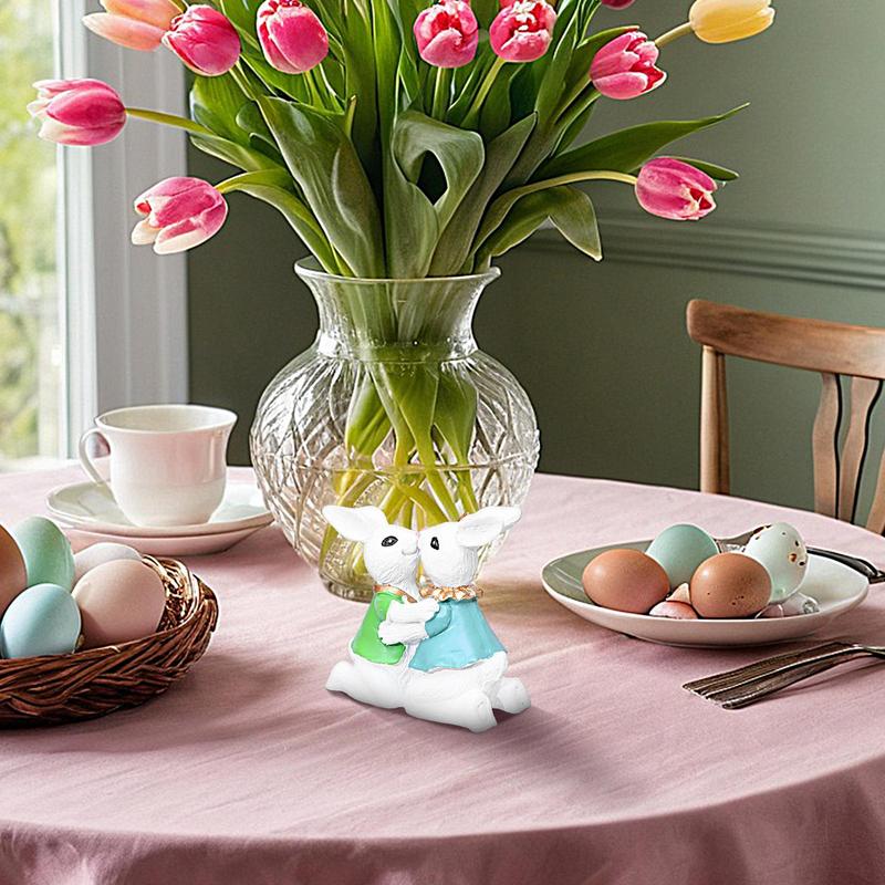 Rabbit Statue Cute Kiss Bunny Couple Figurine Sculpture Crafted Garden Sculptures & Statues Cartoon Animal Figurine Art Interior China Mainland