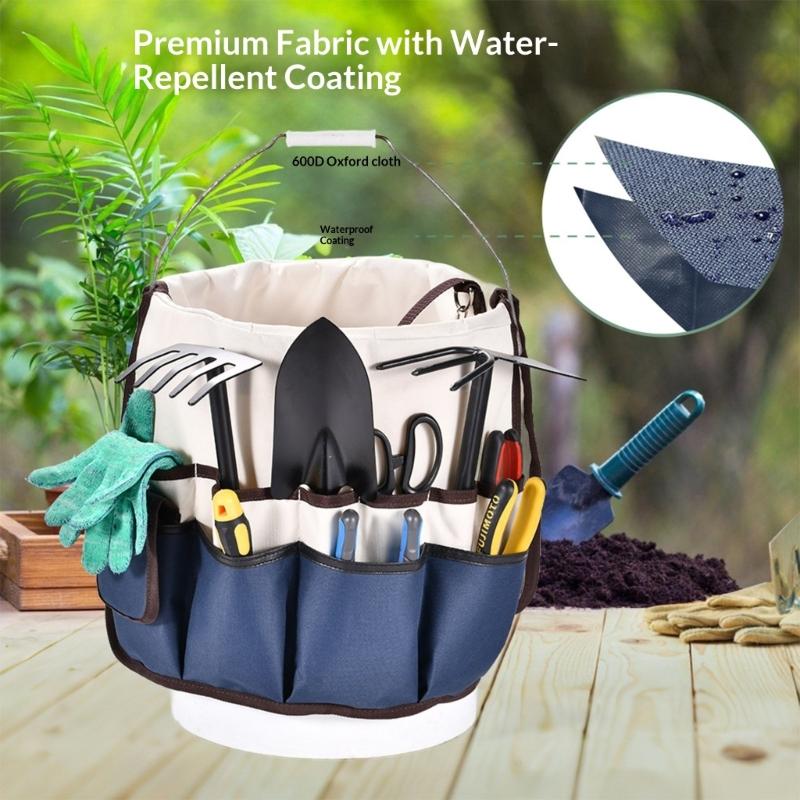Foldable Tool Storage Bucket for Garden Tool Saves Space Gardening Organizer Bag Oxfords Cloth Fabric