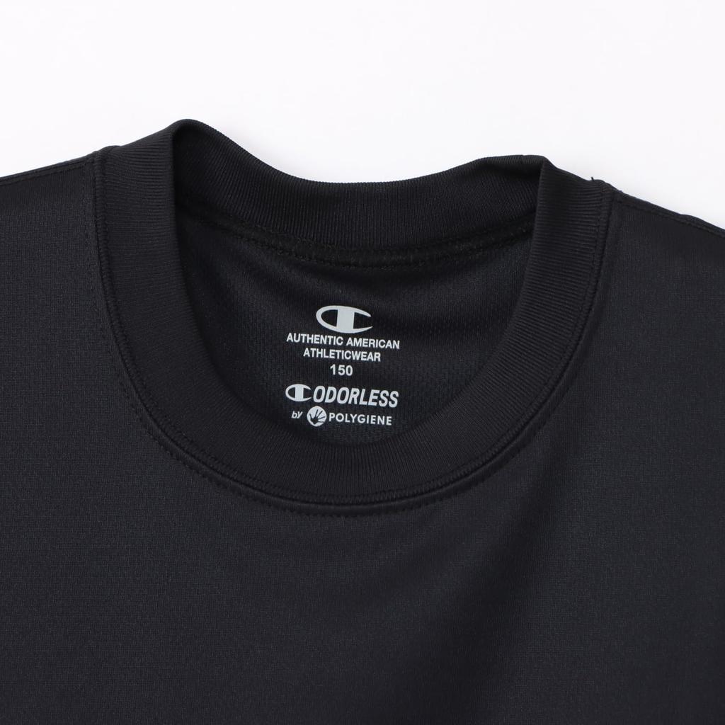 Champion Long Sleeve Round Odor Quick Script Basketball Boys Kids' T-Shirt, Neck, Antibacterial, Resistant, Drying, Logo, T-Shirt, Black, CK-AB411,