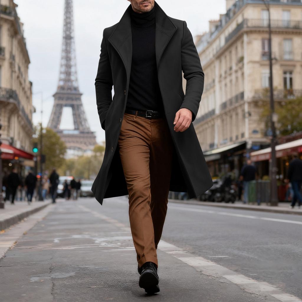 Men's Woolen Mid Length Coat, Windbreaker Coat