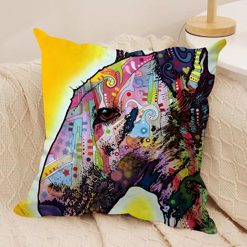 Cartoon Bull Terrier Series Cushion Cover Silky Short Plush Invisible Zipper Dustproof Sofa Pillow Case For Home Decor