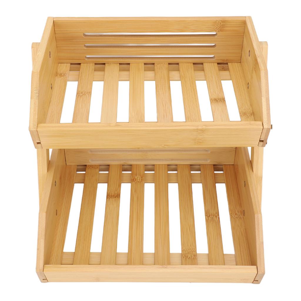 2 Tier Large Bamboo Fruit Basket Breathable Structure Strong Load Bearing Counter Vegetable Storage