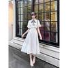 Japanese Dress Short Sleeve Women's Cape Mesh Big Bow Lace Temperament Splicing Long Dress