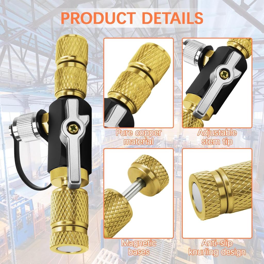 HVAC Valve Core Removal Tool,Valve Core Remover Taller Tool,1/4"& 5/16" Dual Valve Mega Flow Vacuum-Rated Valve Core Removal Tool,20 Microns