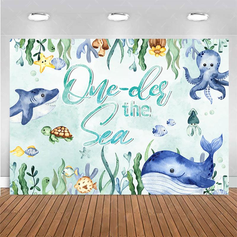 Oneder The Sea First Birthday Backdrop Under The Sea Photography Background Ocean Theme Boys 1st Birthday Party Decorations 5X3FT(1.5X1M)