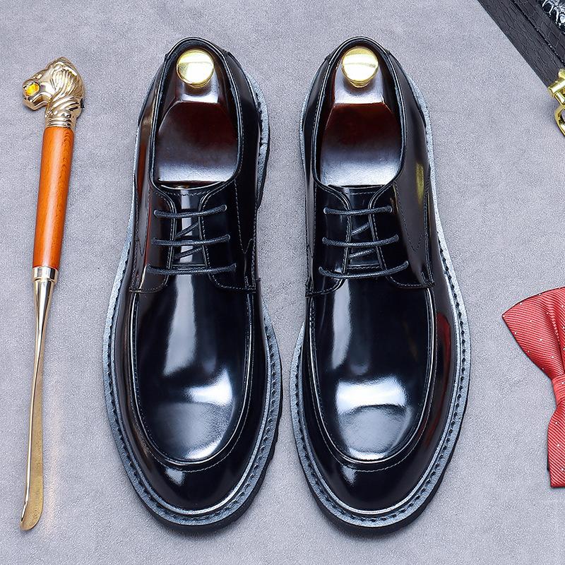 New High Quality Polished Business Casual Shoes British Men's Lace-Up Derby Shoes Bright Leather Formal Shoes Round Toe Loafers