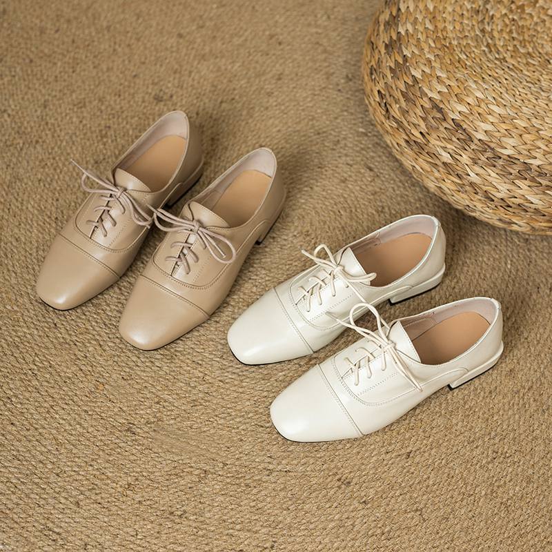 Krazing Pot Cow Skin Square Toe Size 43 Thick Low Heels Fashion Office Lady Deep Mouth Autumn Pumps