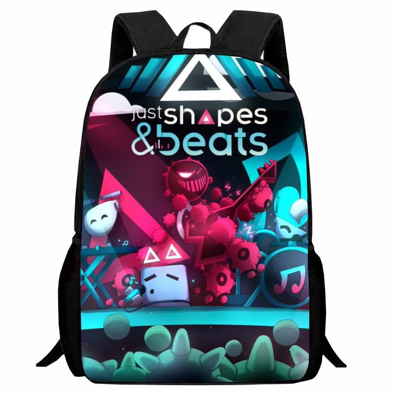Printed Shapes Rhythm Just Shapes & Beats School Bag, Cartoon Action Backpack for Men and Women