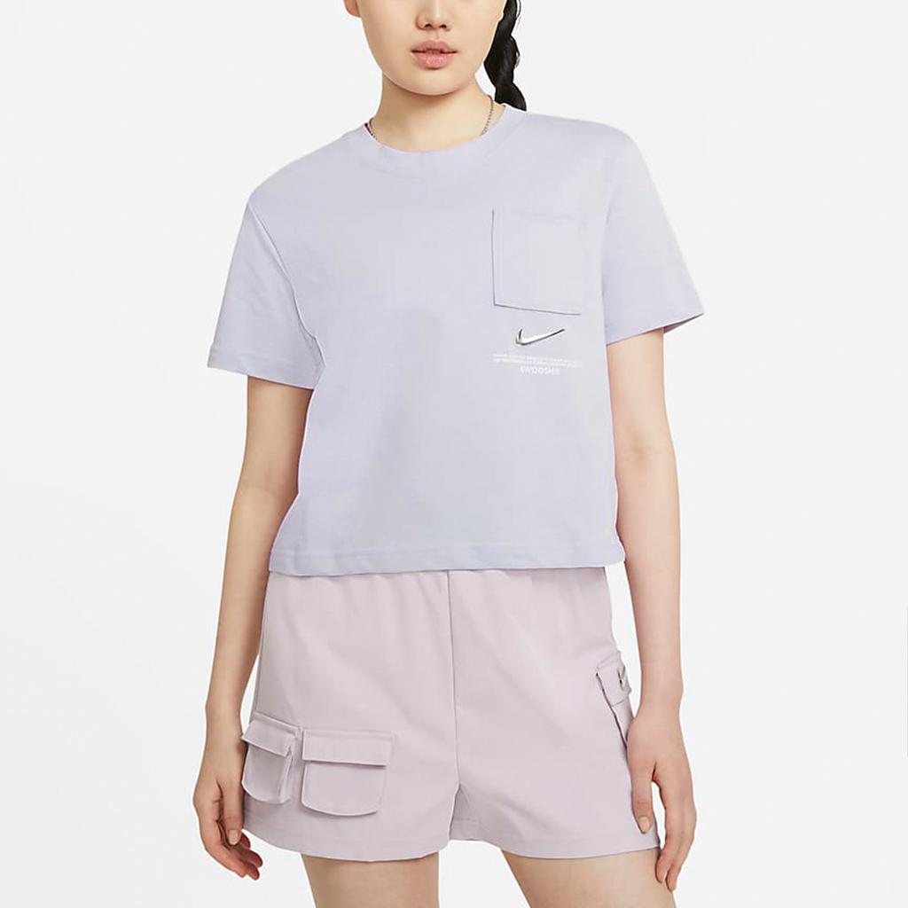 Nike Sportswear Swoosh 3D Logo Loose Breathable Round Neck Short Sleeve T-Shirt Women Tops Purple CZ8912-576