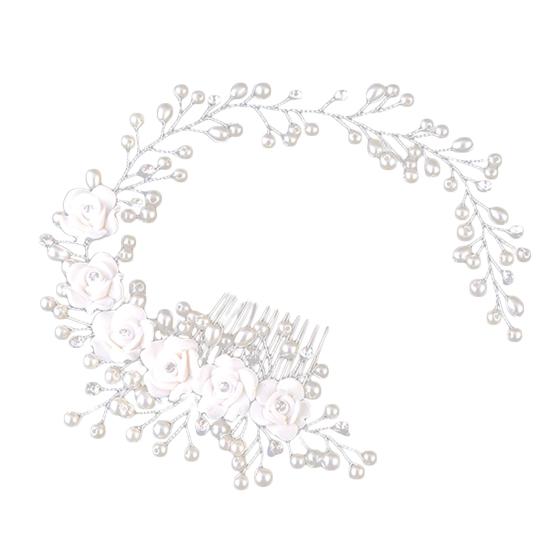 

Wedding Hairpin Shiny Rhinestone Flower Decor Alloy Artificial Rhinestone Beads Flower Pearls Vine Headband for Beauty белый