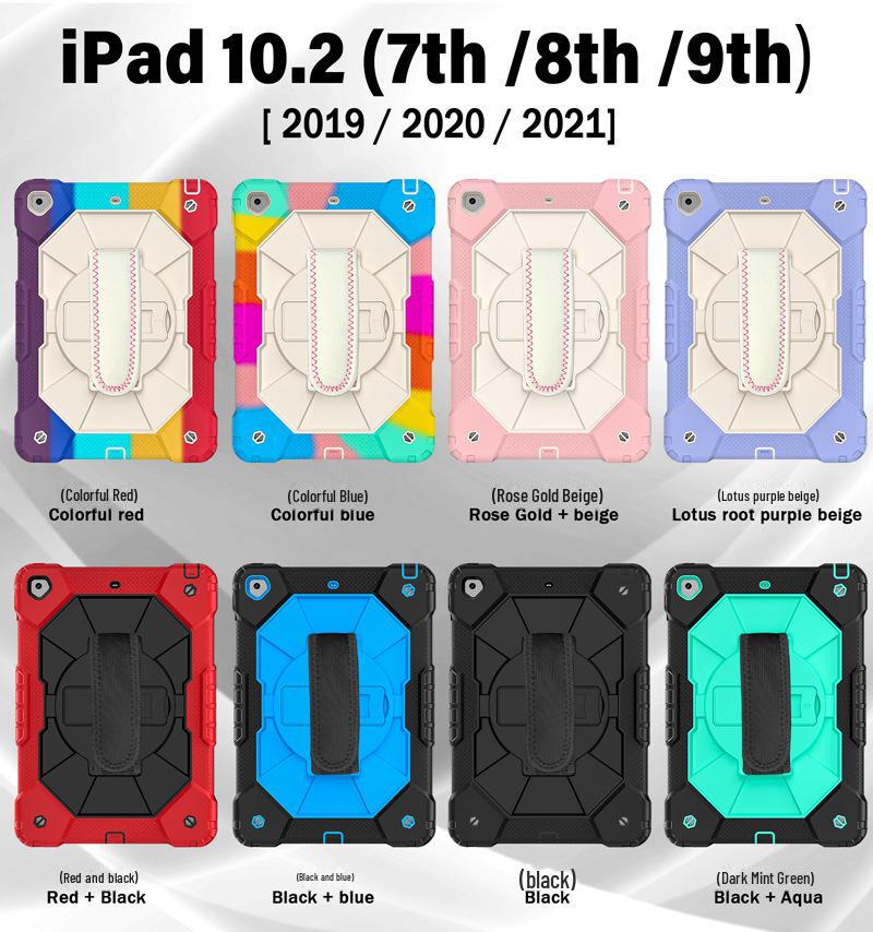 iPad 10.2 Contrast Shoulder Strap Case: 360° Rotating, Dual-Layer, Silicone Protective Cover for iPad 9/8/7