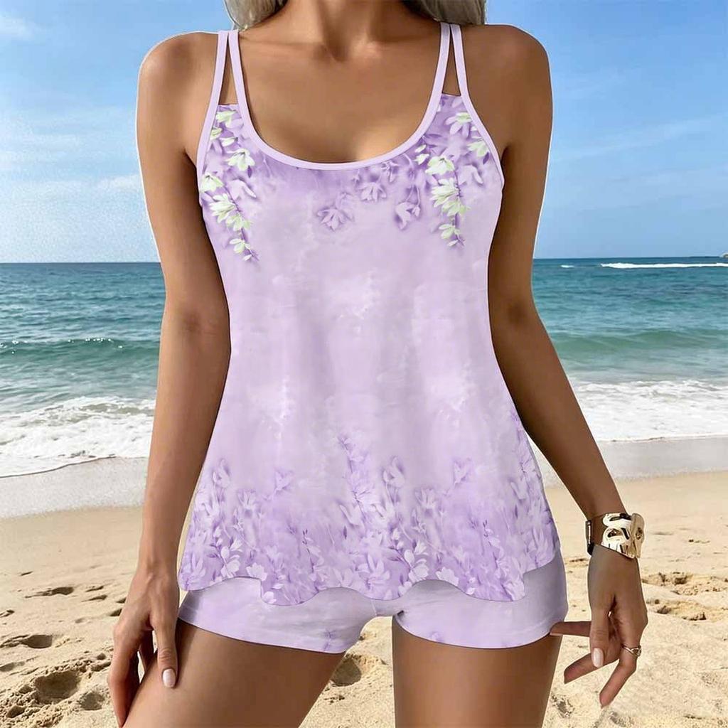 Women's Swimwear Tankini 2 Piece Swimsuit  Starry Sky Blossoms  Pattern Vacation Bathing Suits