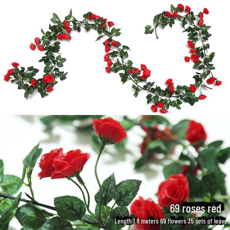 Silk and Plastic Roses Decorative Vines - Artificial Flowers for Weddings, Living Rooms, Home Ceilings, and Rattan Decor.