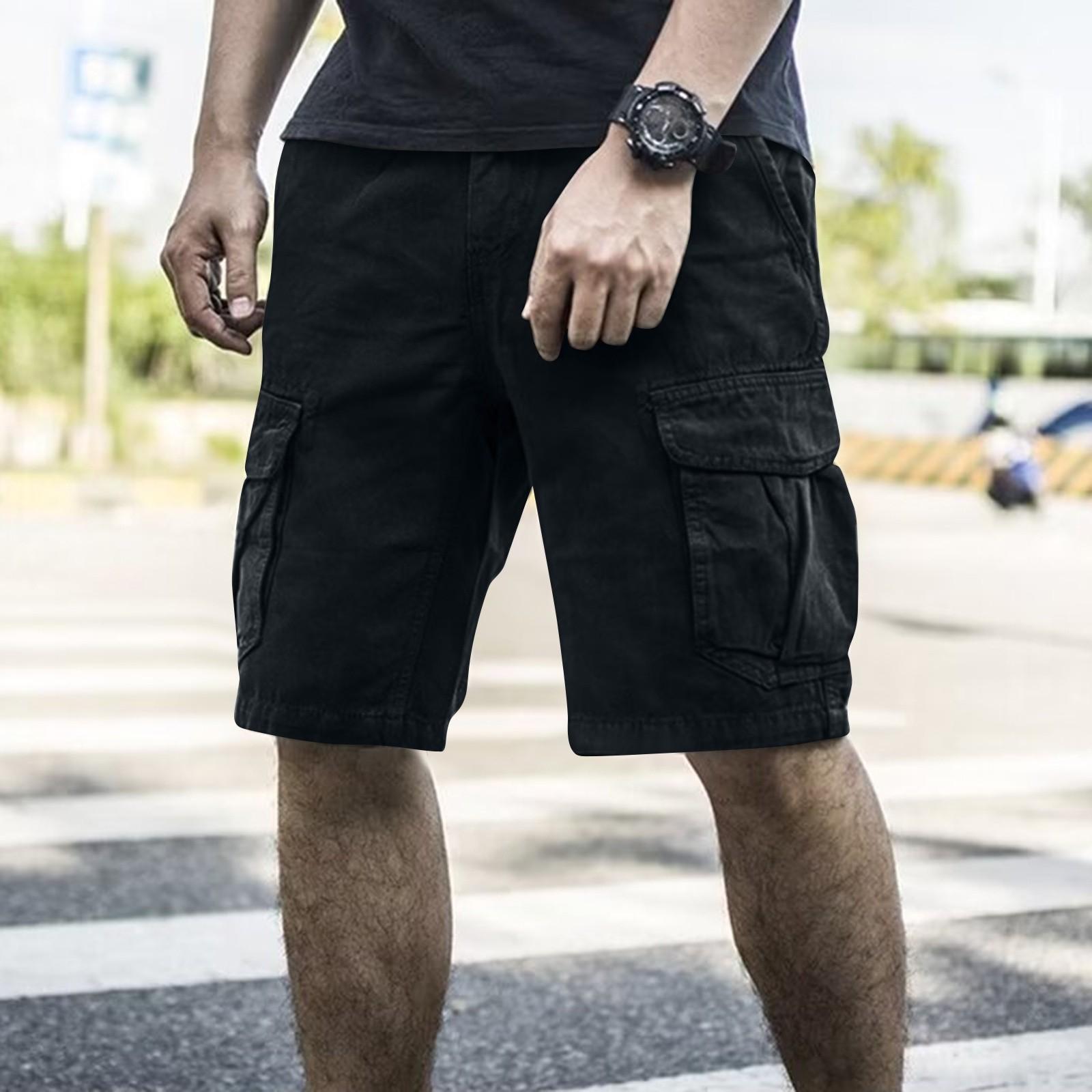 

Мужские летние однотонные повседневные спортивные шорты карго с несколькими карманами XL чёрный