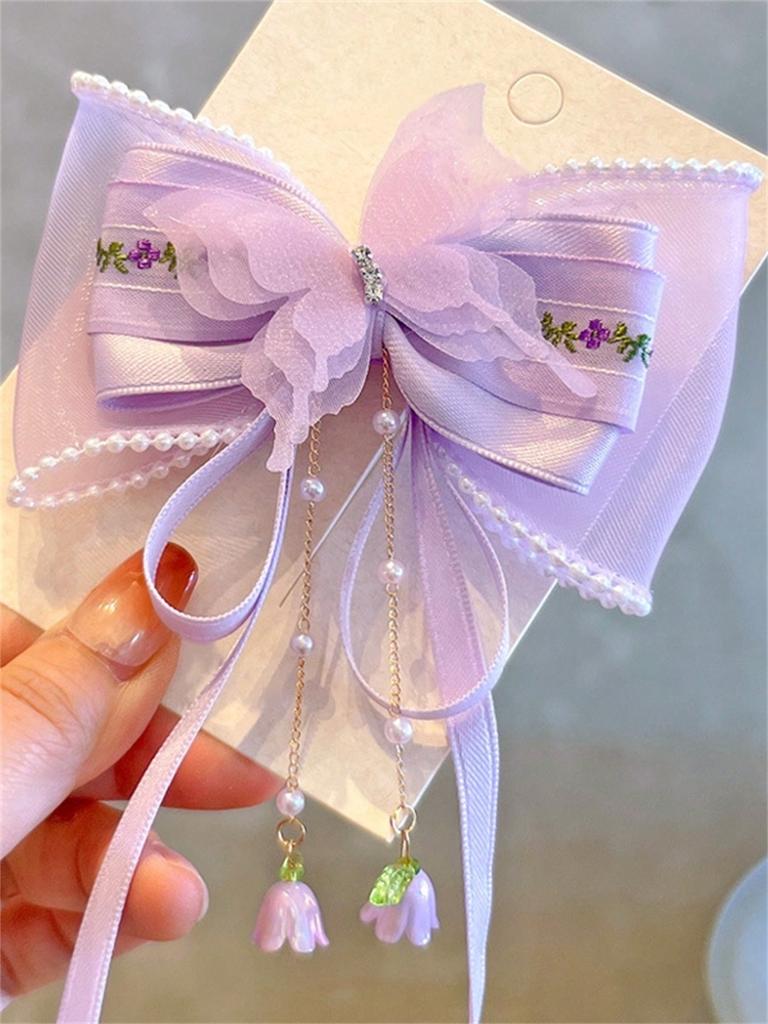 1 Women's spring new sweet bow streamer Lily of the Valley Hairpin with Pearl hairpin hairpin Headpiece