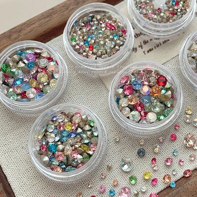 50/100 Pcs Shiny  Nail Art  Colorful 3D Pointed Bottom Diamond Nail Charms Gemstones For Diy Decoration