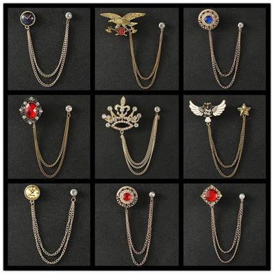 Elegant Crown Chain Brooch - Trendy European & American Lapel Accessory for Suits