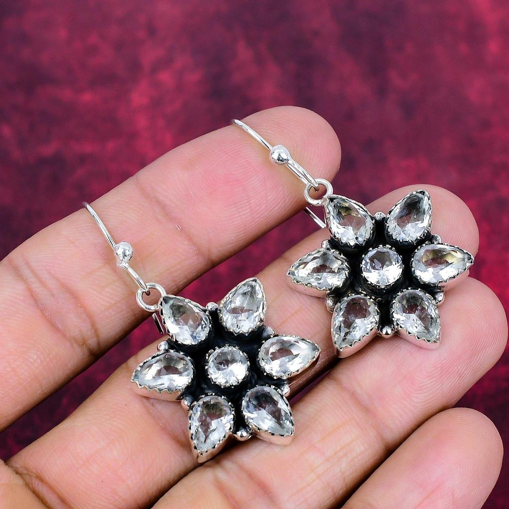 Weiße Topas 925 Sterling Silber Ohrringe, handgefertigte Edelstein Schmuck Ohrringe für den Gedenktag