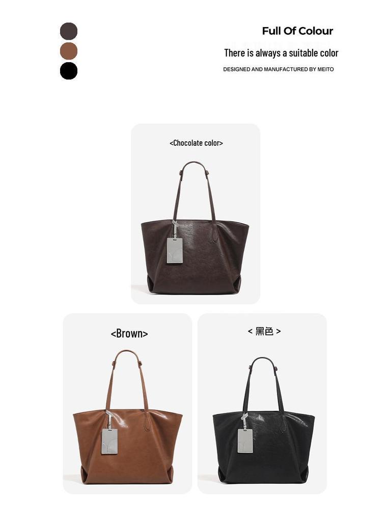 2025 Korean Style Soft Leather Tote Bag with Card Holder - Large Capacity, Versatile Single Shoulder for Women and Students