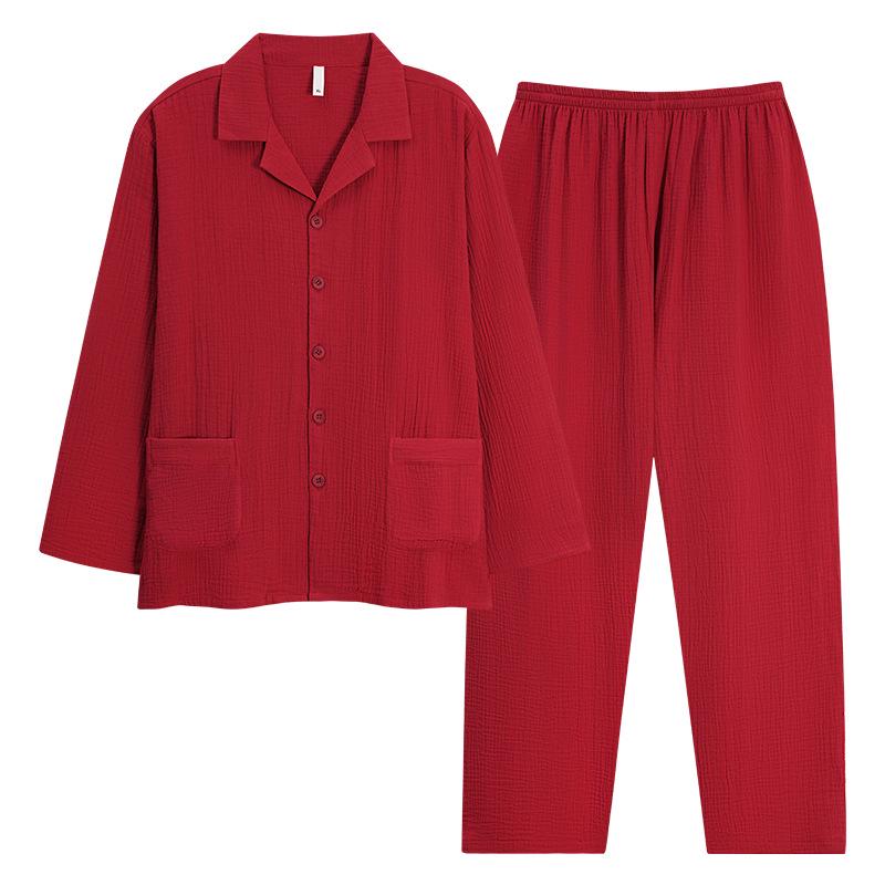 Red Wedding Couple Pajamas: Women's Spring & Autumn Baby Cotton Long Sleeve 2025 Zodiac Year Double Layer Gauze Set