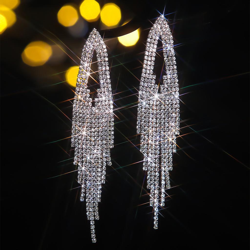 High-end Luxury Full Diamond Super Flash Long Fringed Earrings
