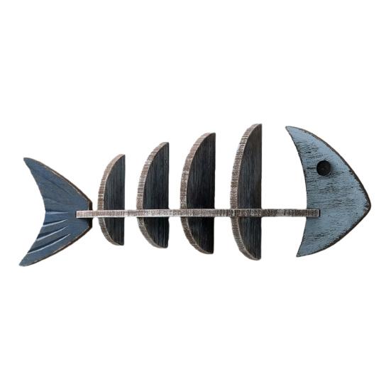 Nautical Wooden Fishbone Wall Decor Rustic Skeleton Fish Floating Shelf A