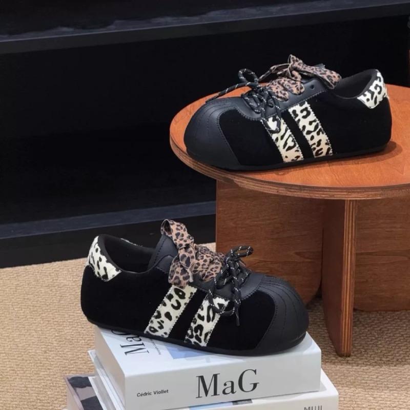 Niche Versatile Retro Female Leopard Print Fashion Autumn New Thick-soled Heightening Sports and Leisure Shoes