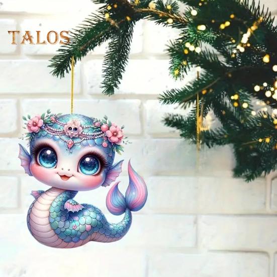 Meerjungfrau-Schlangen-Autoanhänger, flache Acryldekoration für Weihnachten, hängender Anhänger, Baum, süßes Cartoon-Meerjungfrau-Liebhaber-Geschenk für Weihnachten