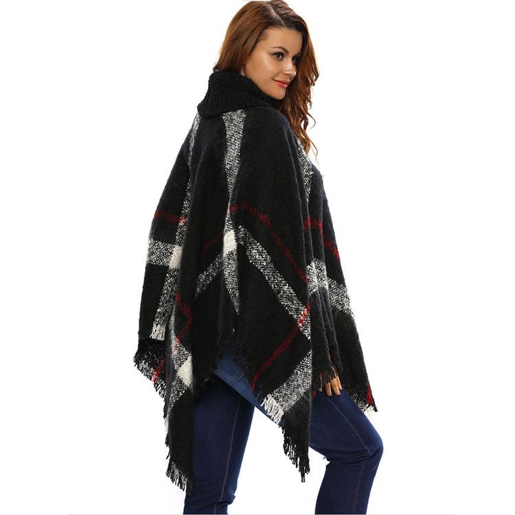 European & American Style Autumn/Winter Plaid Faux Cashmere High Collar Pullover Shawl 2025